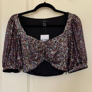 NWT Forever 21 Multicolored Sequin Sweetheart neckline Crop Top Size S